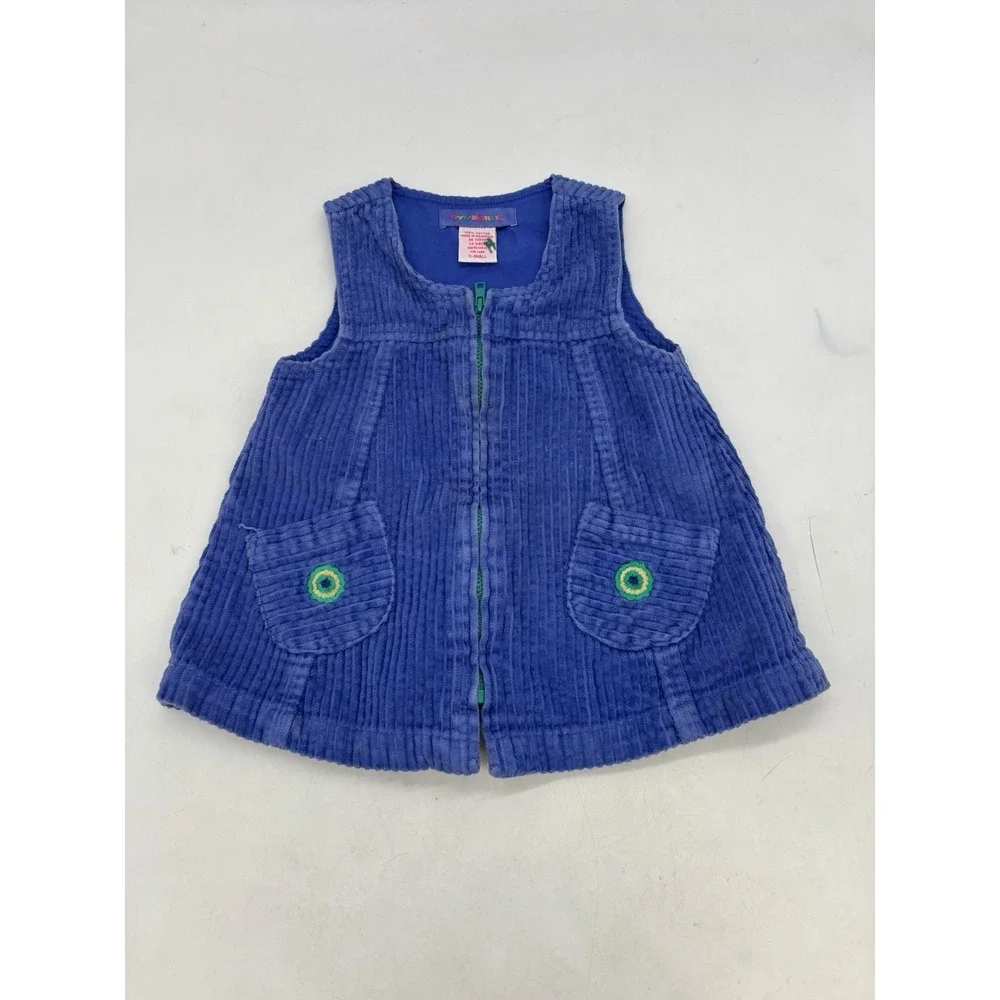Vintage Gymboree Corduroy Dress Girls XS Sleeveless Teal Pullover Flare Rainbow